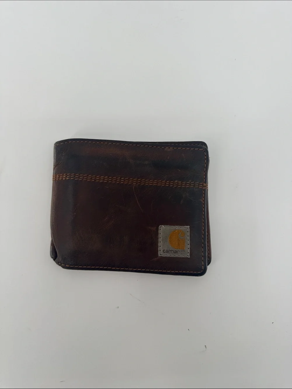 Carhartt Brown Leather Bi-Fold Wallet with Logo Patch